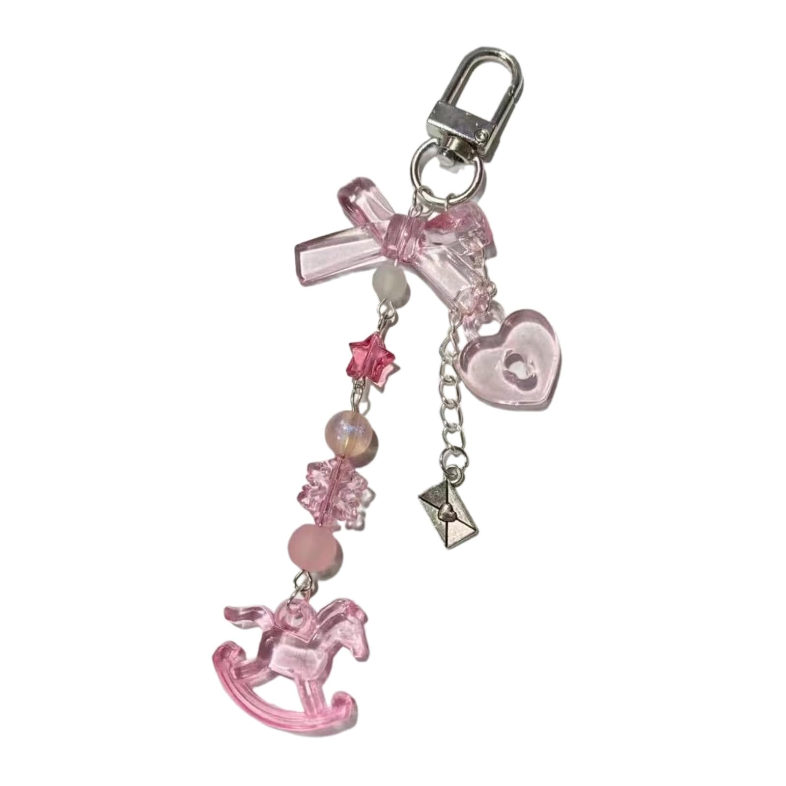 NEWFT Handmade Beaded Bowknot Phone Chain Four Clovers Cellphone Charm Keyring