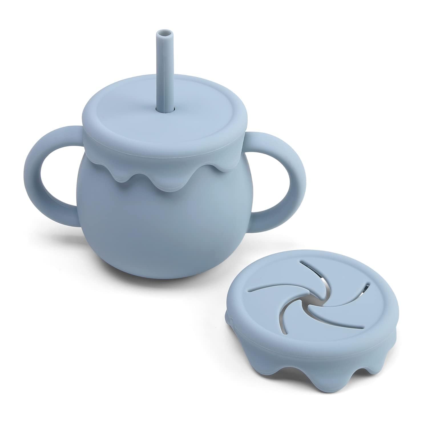 Mom's Aura 2-in-1 Silicone Baby Cups with Straw and Lid for Snacks 8.5 oz Spill-Proof Sippy Cups