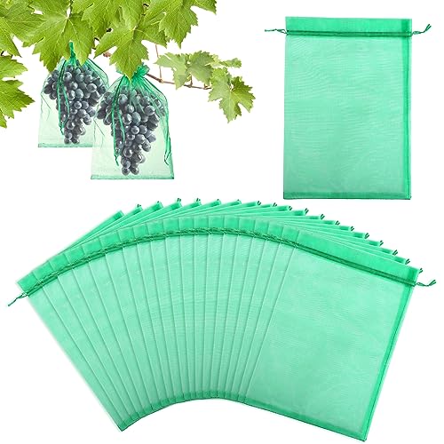 GWHOLE 50 Piezas Bolsas para Uvas Bolsas para Frutas Bolsas con Cordón Protección de Frutas Verdura Control de Plagas Antipájaros en Jardín Bolsa Hogar a Prueba de Polvo，- 25 x 35 cm，Verde.
