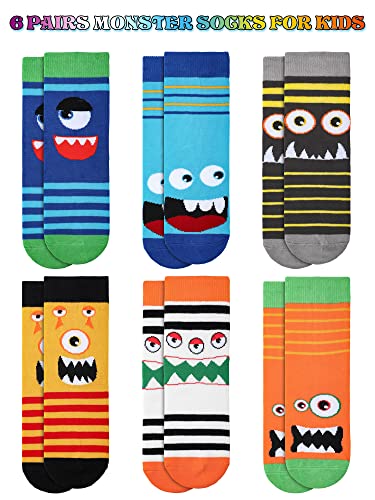 Jinei 6 Pairs Boys Monster Pattern Socks Kids Toddler Funny Crazy Cotton Crew Socks Novelty Christmas Gift Party Favors2