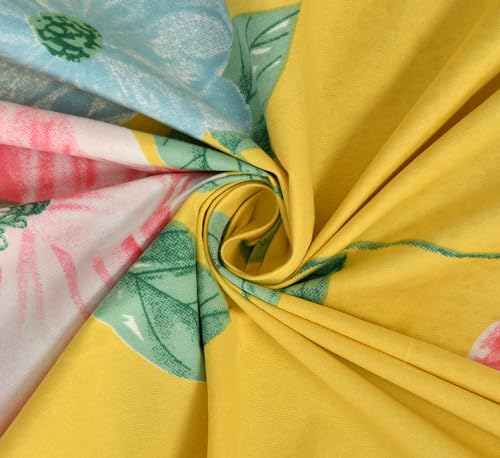 Image of KAWI King Size Microfiber All Over Elastic Fitted Double 220 TC Floral Bedsheet Cotton Feel (72 inchX78 inch X 6 inch) with 2 Pillow Covers, Color- Yellow Folral Print