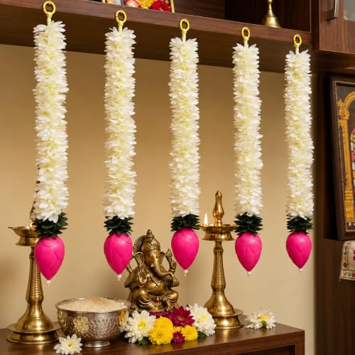 Best Artificial Flower Garlands: Festive Floral Decor 57 (15 Inch Pack of 5 Lotus Bud Strings | Artificial Flowers for Dec...