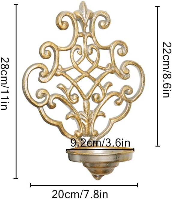 Vintage Metal Wall Candle Holder Set of 2,Distressed Hanging Wall Mounted Candle Sconces for Home Decor Bedroom Dining Room, Antique Gold