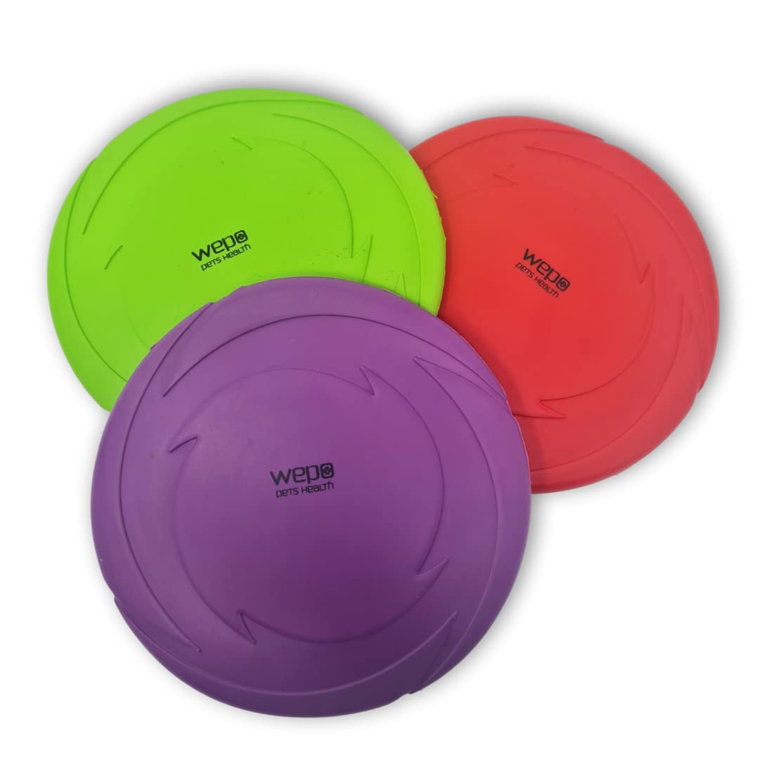 WEPO Dog Frisbee, Diameter 15 cm, Set of 3, Dog Toy for Small Dogs Water Toy, Dog Frisbee, Throwing Toy in Red/Purple/Green