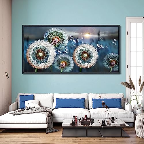 Image of Framed wall Art Large Dandelion Canvas Art Wall Decor for Living Room Blue Landscape Prints Artwork Modern Framed Wall Picturesfor Bedroom Office Home Decorations Size 29x58