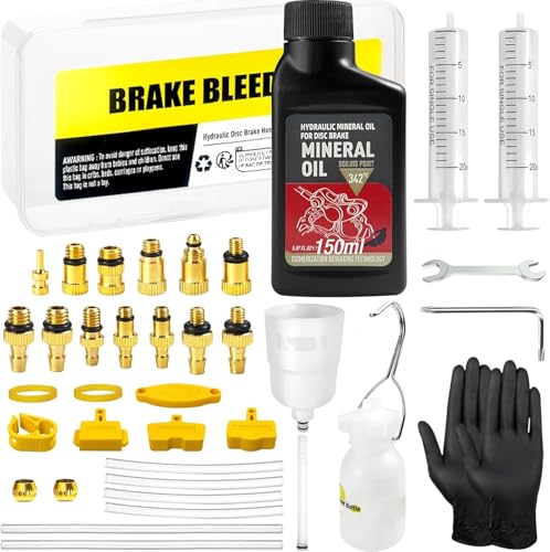 BIBOKLTIY Brake Bleed Kit for Shimano TEKTRO TRP Hydraulic Disc Brakes Bike Brake Bleed Kit with Brass Connector 150 ML Mineral Oil Brake Fluid