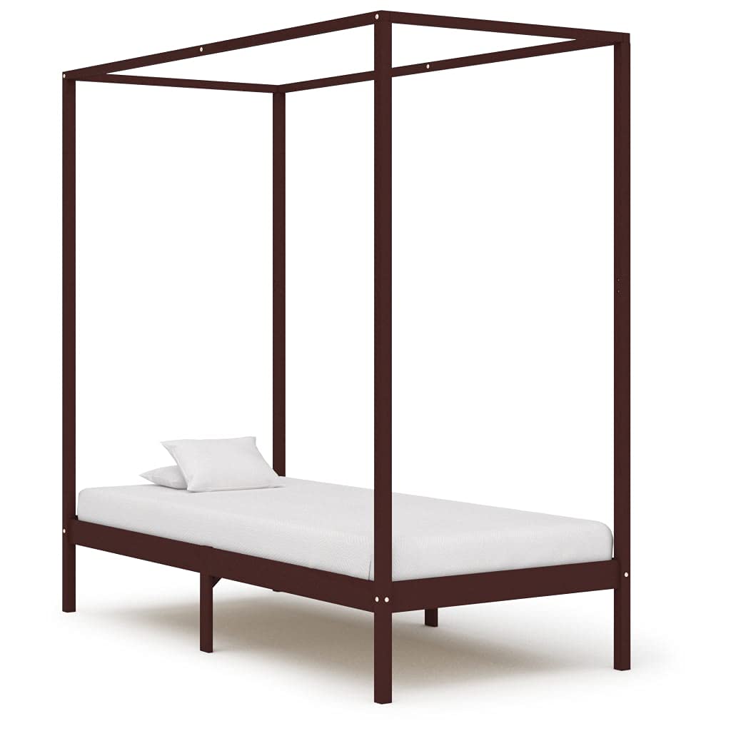 Chusui Four-Poster Bed Frame, Bed Frame, Youth Bed, Bedroom Bed, Complete Bedroom, Bed Frame, Dark Brown Solid Pine Wood, 100 x 200 cm