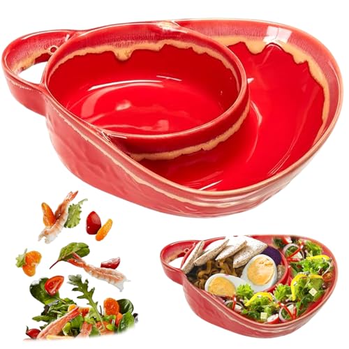 Hperu Tazón De Cereal Dividido, Tazón Dividido De Cerámica con Forma De Abanico Resistente Al Calor - Cereal Anti-Pasado con Mango Retro para El Desayuno - Combinación De Plato De Sopa Y Sándwich