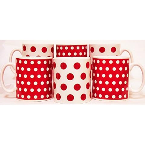 Set of Six Red Dots and Spots Mugs Cover