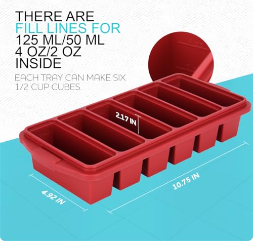 Image of 1 /2 Cup Silicone Freezer Tray With Lid - Silicone Freezer Molds 2-Pack For meal prep & freezing of various sauces and other dishes, makes 12 perfect 1 /2 cup portions cubes,oven and dishwasher safe