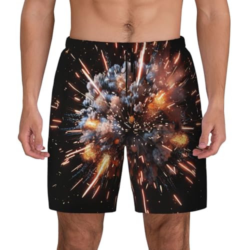 Explosion Firework 3D Print Men's Swim Trunks Quick-Dry Mesh Beach Shorts Swimwear for Men Swimming Surfing