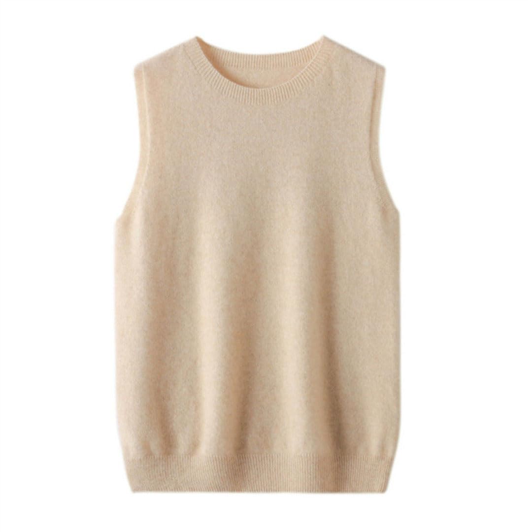 Suéter básico sin mangas con cuello en O para mujer, suéter de lana para otoño e invierno, chaleco de color sólido casual para mujer