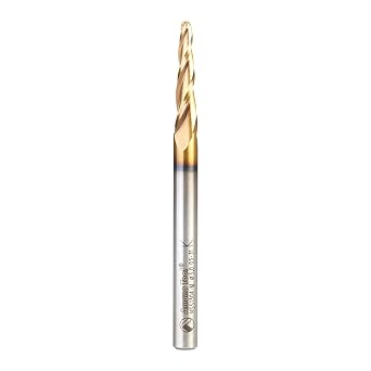 Amana Tool CNC 2D and 3D Carving Ball Nose Tapered Angle Router Bit HSS, ZrN Coated, HSS1304-M, 3.5 Deg 3mm D x 1.5mm R x 6mm S x 76mm L x 3 F