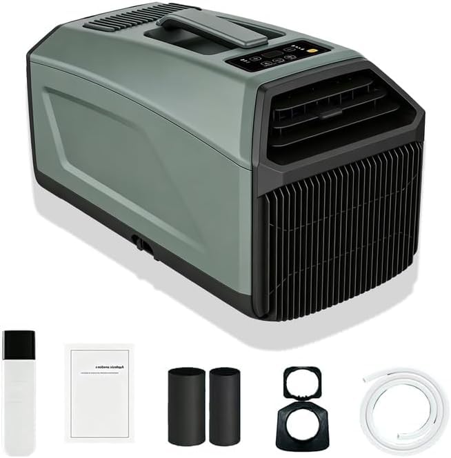 5000 BTU Aire Acondicionado de Tienda, Climatizador Portátil 400W Doble Tubo de Escape, Refrigeración Verde Militar para Caravana, Cabina Camión, Oficina
