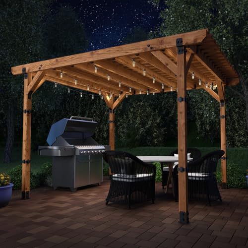 Image of Ozco Ironwood Lite 8x8 Post Base Kit, Includes 1 Post Base Plate, 2 Decorative Plates, 4 Hex Cap Nuts, OWT Timber Screws, Galvanized Steel for Pergolas | 52109