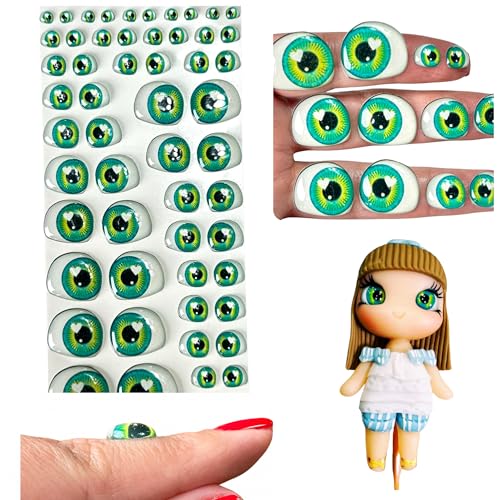188-M 28 Pairs in Green, Adhesive or Self-Adhesive 3D Resin Eyes (Various Sizes in The Same Blister), for use with Clay, Cold Porcelain, Sculpture, Polymer Clay, EVA, Felt, Fabric, Plaster, Paper