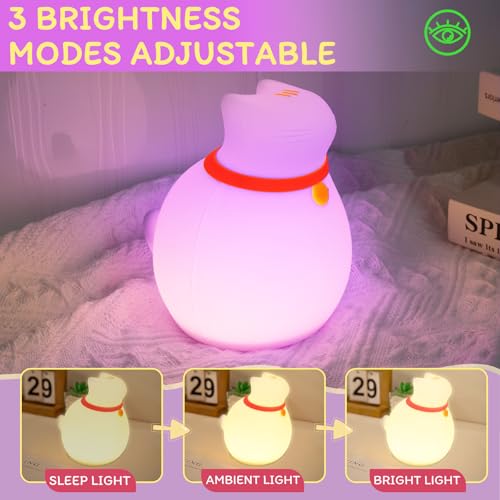 Image of 7-Color Changing Cat Night Light, Silicone Rechargeable Nursery Light with Timer & 3 Modes, Kids Bedroom Lamp Touch Sensor (Cute Animal Design)