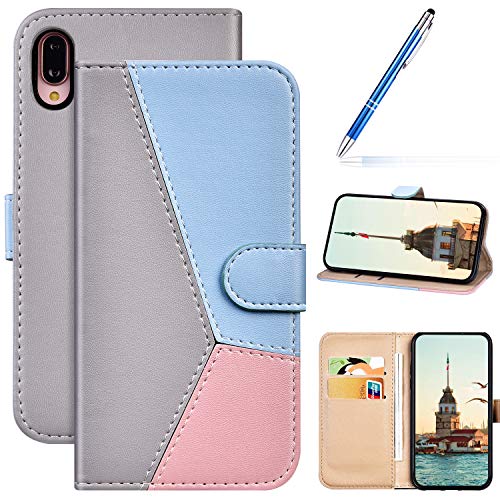 Robinsoni Case Compatible with Huawei P20 Lite Phone Case Wallet PU Leather Geometric Case Kickstand Notebook Cover Folio Flip Stand Book Style Case TPU Silicone Shockproof Marble Case Gray Pink Blue