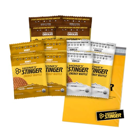 Honey Stinger Organic Waffles - Variety Pack – 12 Count – 4 of Each Flavor – Energy Source for Any Activity – Honey, Vanilla &amp; Chocolate – Plus Sticker and Custom Polybag