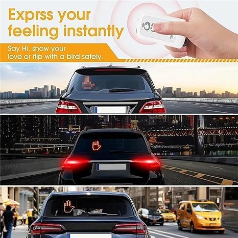 Miniatura 2 de Luz de gesto de mano para automóvil, nueva luz LED para la ventana trasera del automóvil, luz de dedo del coche con control remoto, señal LED de