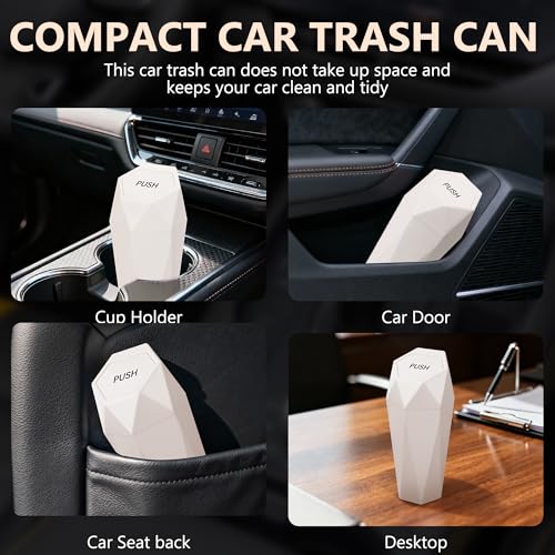Image of Car Trash Can with Lid - 2-Pack, Interior Accessories for Vehicles, Leakproof Garbage Can with 30 Detachable Trash Bags, Multipurpose Organizers and Storage Solutions for Home and Office (Beige)