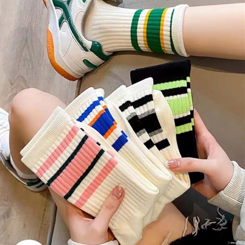5 Pairs Womens Running Ankle Socks Thin Striped Casual Retro Crew Athletic Socks3