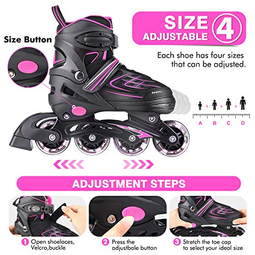 Image of Adjustable Inline Skates, Outdoor Blades Roller Skates with Full Illuminating Wheels for Kids and Adults, Women, Girls and Boys