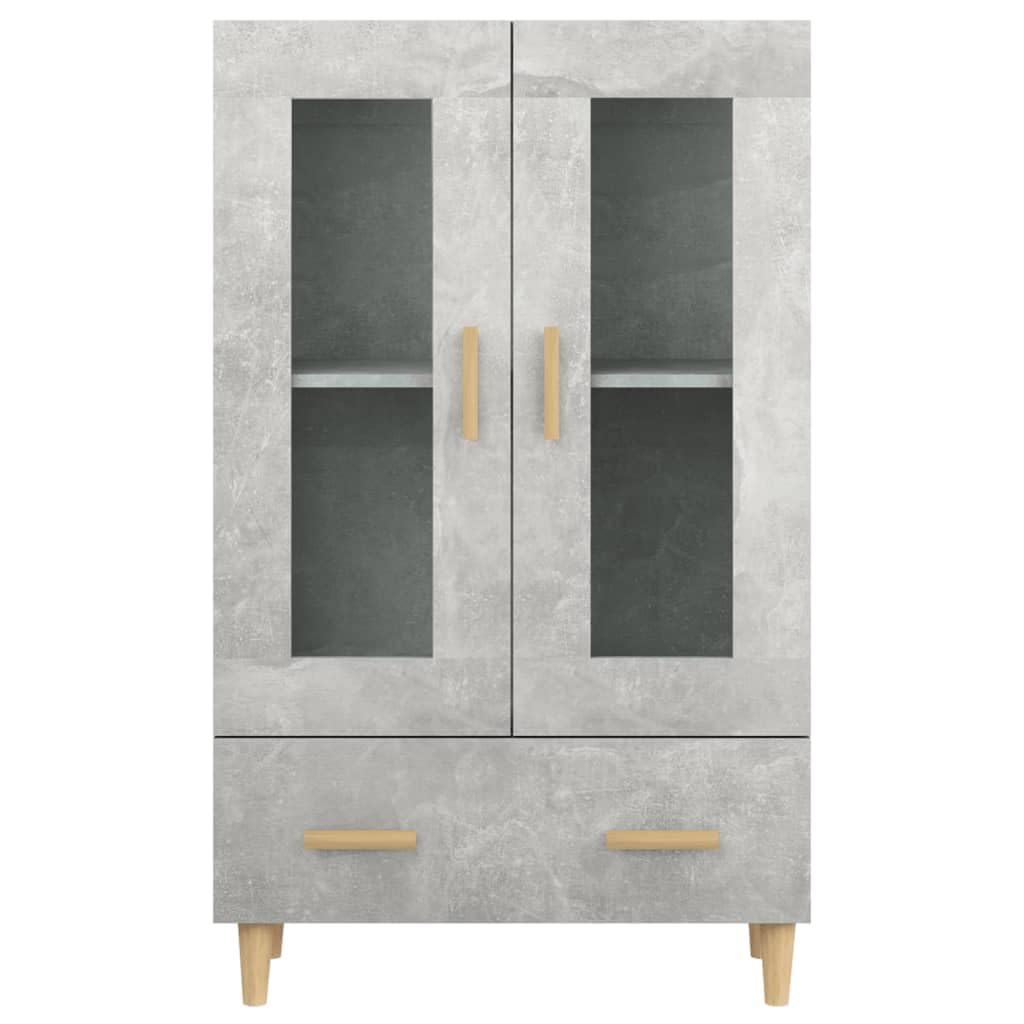 Générique Bufet wysoki szary beton 70x31x115 cm z dwoma przegródkami i szufladą, wytrzymała i stabilna szafka do przechowywania z drewna inżynieryjnego.
