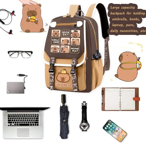 Sac à dos Capybara mignon anti-vautrage avec rangement multipoche pour écolier - 5