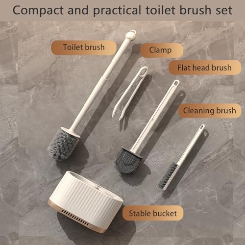 Image of Basaza Toilet Brush and Holder Set Hidden Toilet Scrub Brush for Bathroom Toilet Bowl Cleaner Brushes & Holders 4 in 1 Bathroom Accessories Floor Standing or Wall Mounted
