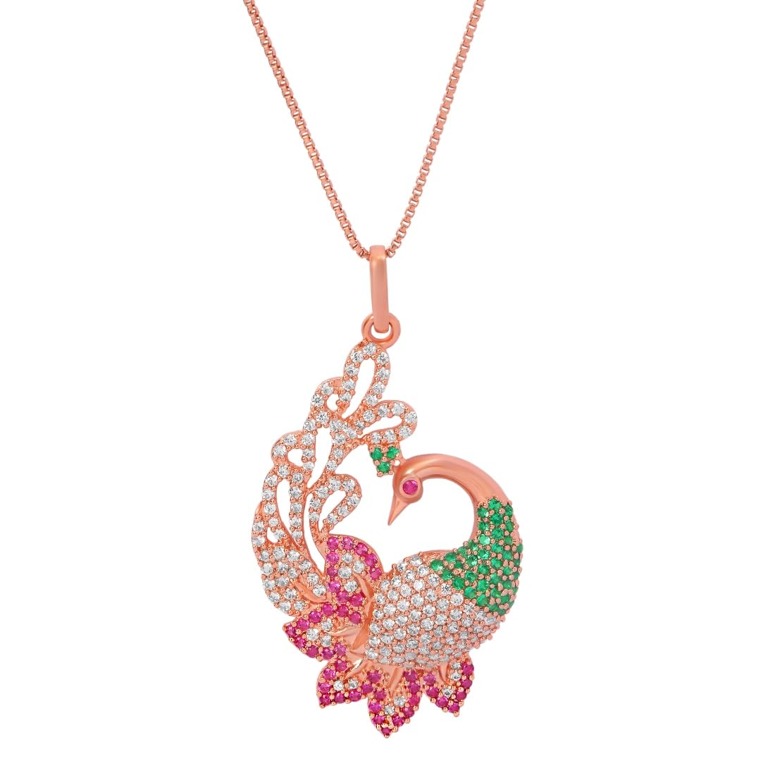 zavya 925 Sterling Silver Peacock CZ Rose Gold Plating Pendant Necklace | Gift for Women and Girls | With Certificate of Authenticity and 925 Hallmark |Rakhi Gift for Sister-picture-32