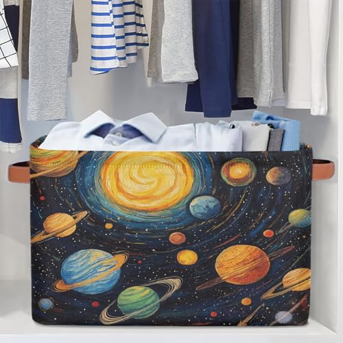 Image of Solar System Storage Baskets for Organizing, Fabric Collapsible Storage Bins Box Space Planets Decorative Toy Organizer Baskets for Closet Shelves Gift Basket 2Pcs
