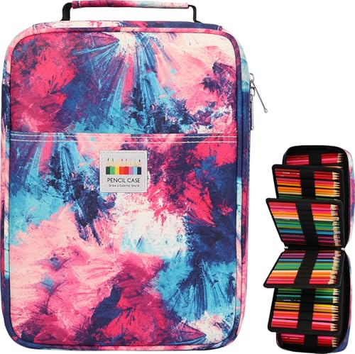 Image of 274 Slot Colored Pencil Case Pen Bag with Zipper for Artist Storage Organizer for Watercolor Pencil Gel Pen Marker Highlighter Large Capacity Handy Pencil Holder(Fireworks)