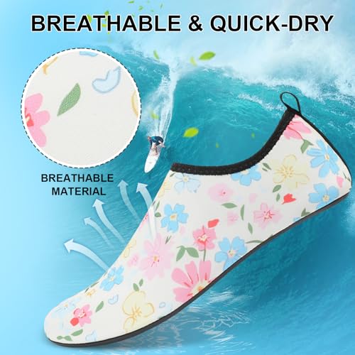 Mens Womens Water Shoes Quick Dry Barefoot Shoes Non-Slip Aqua Socks for Beach Swim Flower4