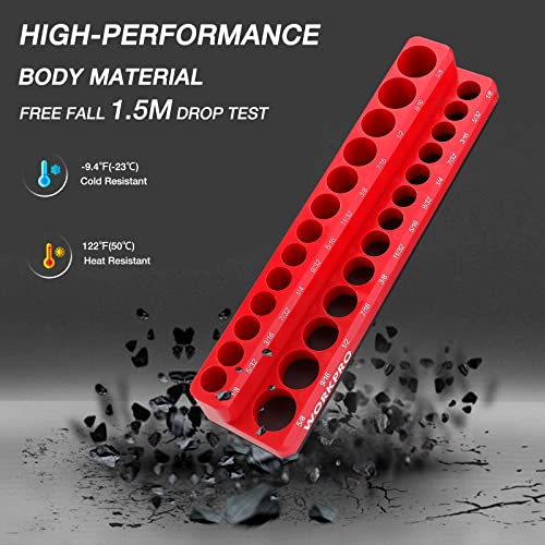 WORKPRO 1/4inch Socket Organizer Set, 2Piece SAE & Metric Socket