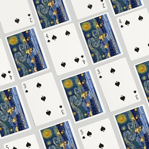 Lantern Press Massachusetts Starry Night Baraja Poker 52 cartas miniatura 4