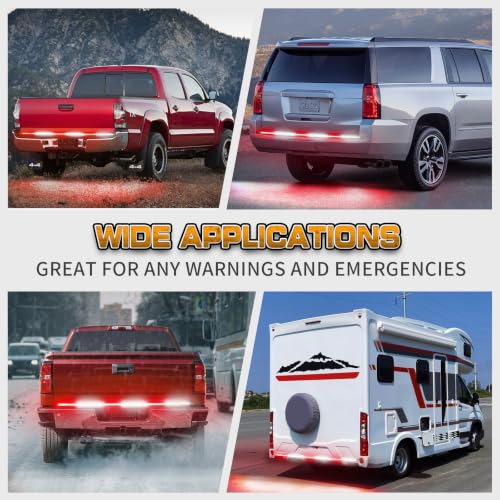 Image of 48 inch Red White Tailgate Emergency Lights 288 LED Strobe Lights | Rear Tail-gate Window Surface Mount Flashing Warning Hazard Caution Safety Light Strip for Vehicles Trucks Pickup