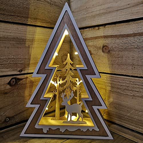 Image of Snowtime Christmas Wooden LED Tree with Forest Stag Scene
