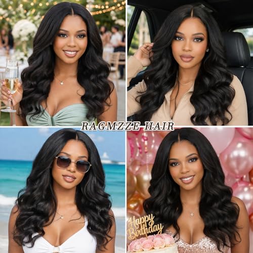 Image of V Part Wig Human Hair Body Wave Upgrade U Part Human Hair Wig 180 Density No Leave Out Glueless Clip In Half Wig Human Hair for Women Natural Black 26 Inch