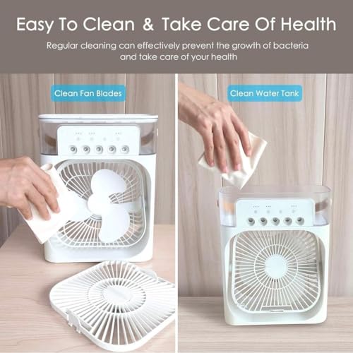 Image of Portable Air Cooler Fan with Humidifier & LED Light | USB Mini Air Conditioner | Personal Cooling Fan with Water Tank, Adjustable Speed & Silent Operation