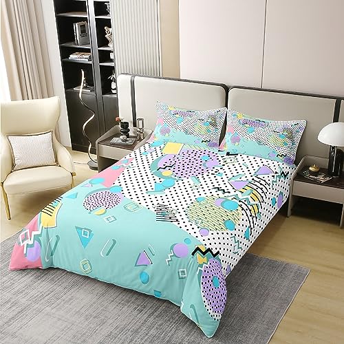 Memphis 100% Cotton Duvet Cover King,Colorful Memphis Style Comforter Cover,Child Trippy Circle Triangle Bedding Set for Kids Boys Girls Retro 80'S 90'S Style Abstract Artwork Bedspread Cover - Image 3