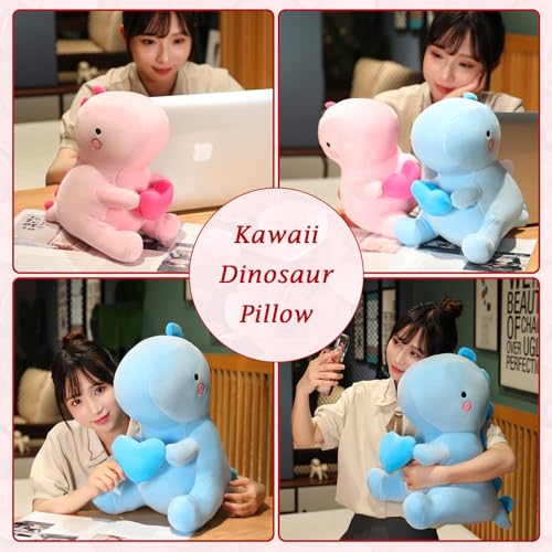 SQEQE Dinosaur Stuffed Animal, Loving Soft Dino Plush Toys with Holding Heart for Valentine Day, Sweet Romantic Anniversary Birthday Gift for Her Girls Boys Girlfriend Pink 30CM
