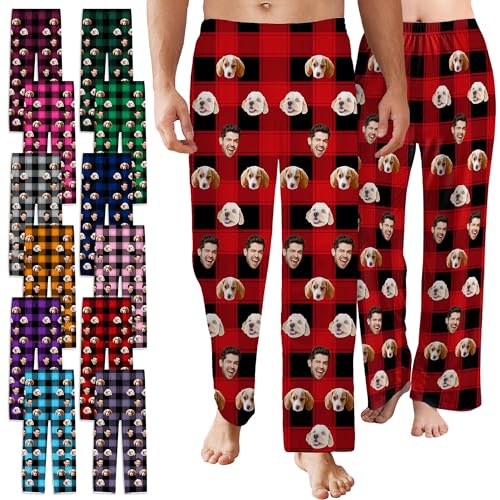 Personalized Face Pajama Pants for Men Women，Custom Dog Cat Face on Pajama Sleepwear Bottoms, Customize PJ Pants