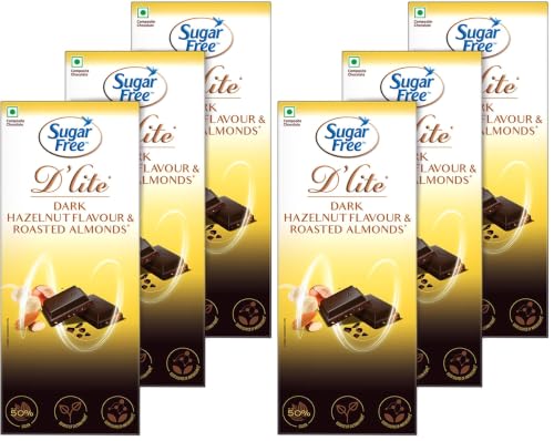 Image of Sugar Free D'lite Hazelnut & Almonds Dark Chocolate Bar, 80 grams (Pack of 6)