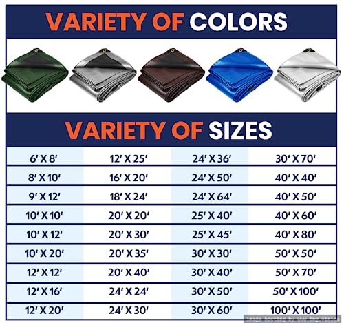 Image of Extra Heavy Duty 14 Mil Tarp Cover, Waterproof, UV Resistant, Rip and Tear Proof, Poly Tarpaulin with Reinforced Edges for Roof, Camping, Patio, Pool, Boat (Blue 40′ X 80′)