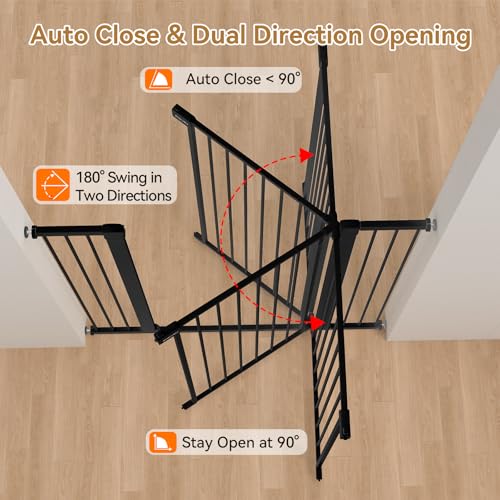 43 inch Tall Safety Dog Gate Adjustable 29.7-45.2inch Extra-Wide Metal Pet Gate Drill-Free Pressure-Mount Installation kit Self-Closing Cat Gate for Stairwells、Doorways(Black) - Image 6