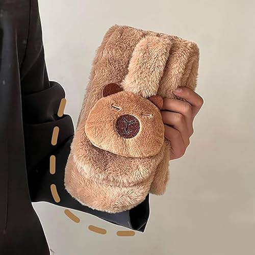 Cute capybara plush scarf, winter thickened plush scarf, Capybara Gloves,Cute ear warmer，3-in-1 Cap Gloves Scarf Set3