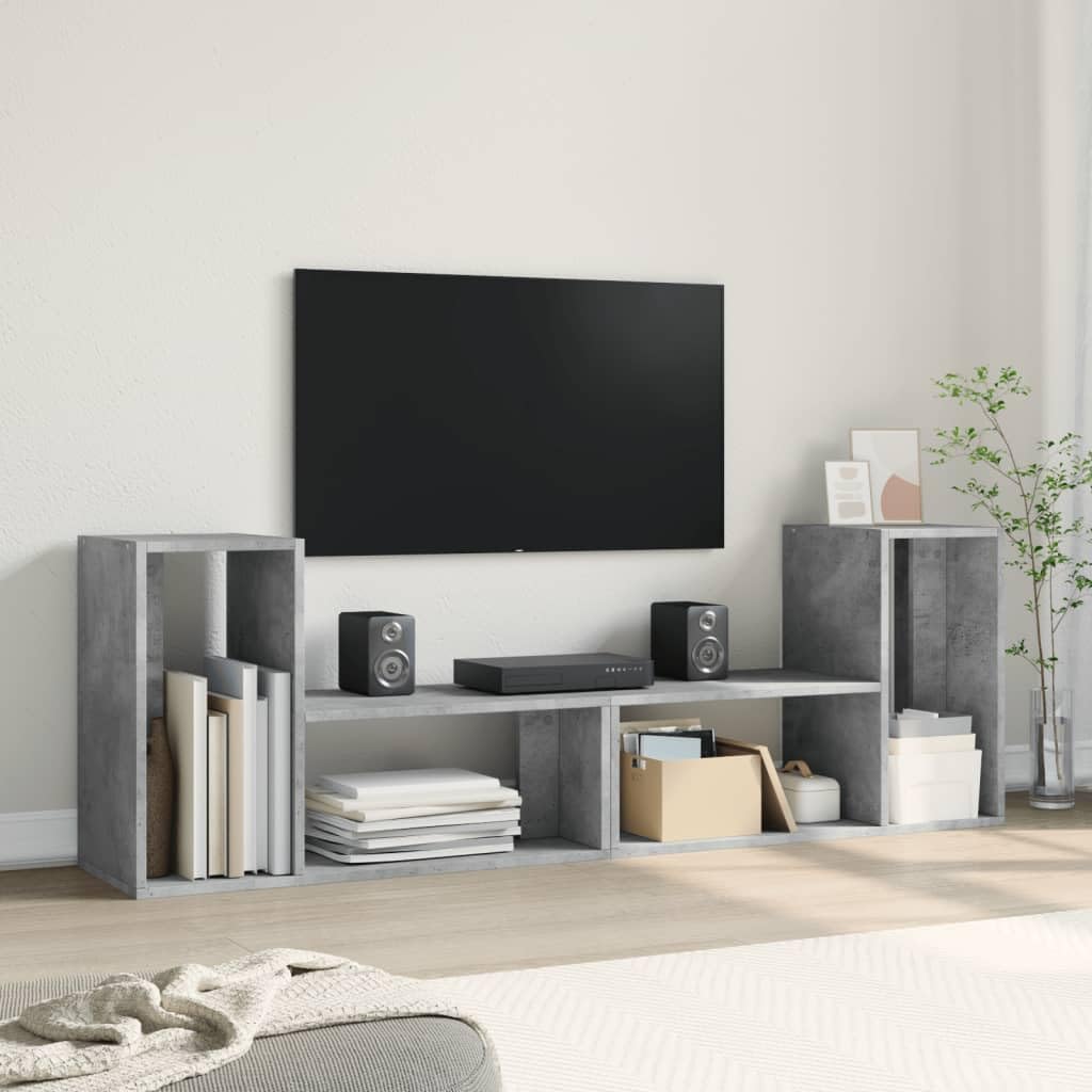 Set di 2 mobili per TV, grigio cemento, 75 x 30 x 50 cm, in legno
