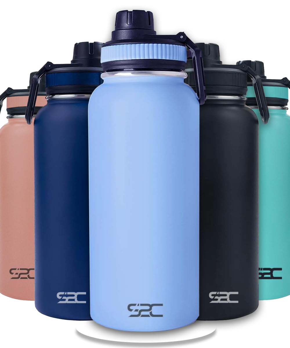 S2C Stainless Steel Water Bottle 1L,32oz Double Wall Vacuum Insulated Water Bottle, BPA Free for Kids School with Spout Lid - Thermos Water Flask for Hot Water (SKY BLUE)