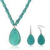 Gem Stone King 22 Inch Blue Simulated Turquoise Howlite Necklace with Drop Shape Pendant and Earring...